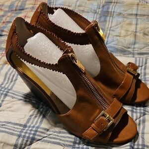 MICHAEL Michael Kors Tan Peep-Toe Wedges